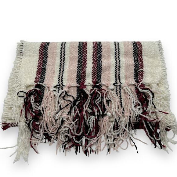 NEW Style & Co Chenille Plaid Fringe Trim Scarf Macys Pink White Tartan coquette - Picture 2 of 7